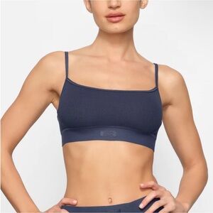 NWT SKIMS Cotton Rib Scoop Bralette In Navy